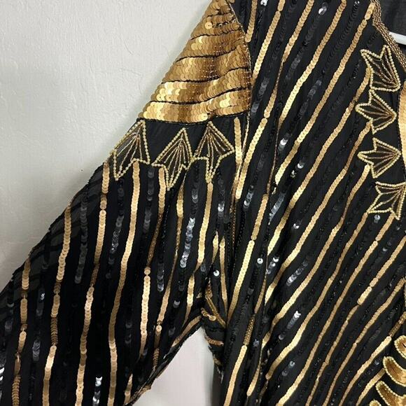 Royal Feelings Blouse Women 2X Sequined Beaded Abstract Graphic Vtg 80s Silk - Picture 6 of 13